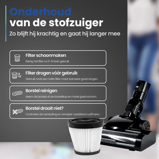 Saaf G90M Steelstofzuiger met Dweilfunctie - 8-delige set met Buigbare Steel - 26.5Kpa - Stofzuiger zonder Zak - 200W - Draadloos - Zwart