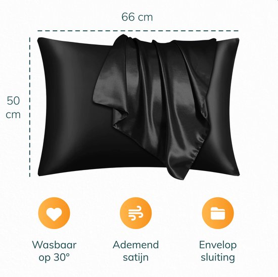 Satijnen kussensloop set - 50x70 - Incl. bonnet en slaapmasker - Zwart - Satijn - Zijden - Beauty - Silk - Zachte - Satin - Moerbij zijden