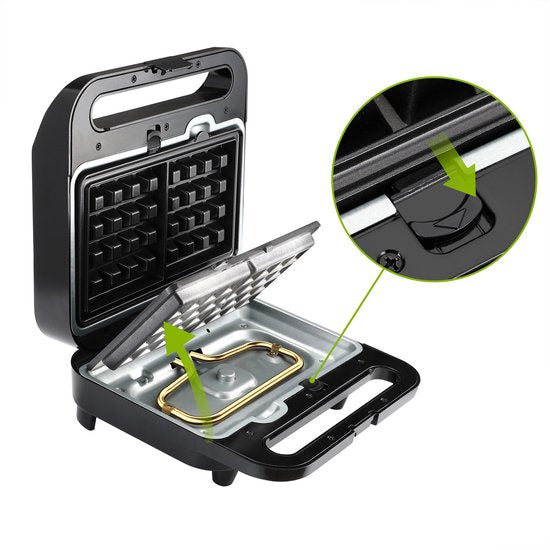 Monzana Sandwich Tosti Apparaat - 3 in 1 Afneembare Platen - Zwart