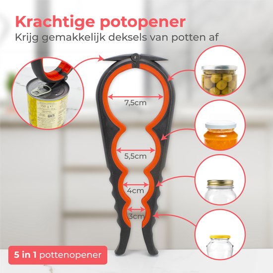 Nuvance Blikopener - 10 in 1 - Flesopener - Potopener - Bieropener - Keukenhulp - Opener - Rood