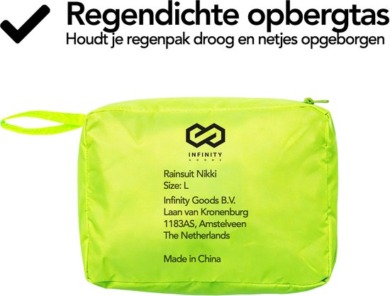 Infinity Goods Regenpak Nikki - Dames & Heren - Maat L - Waterdicht & Ademend - Reflecterend - Fluo Geel