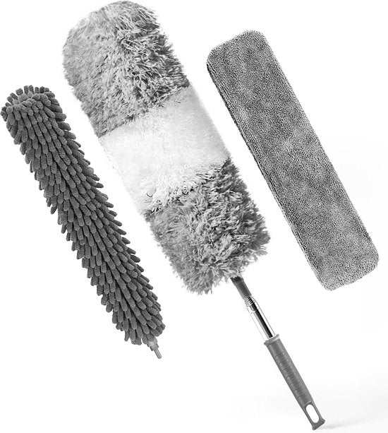 VAIVE Plumeau uitschuifbaar tot 280 cm - Ragebol met Telescoopsteel - Duster - Stoffer - Wasbaar en Draaibaar – 3 Opzetstukken