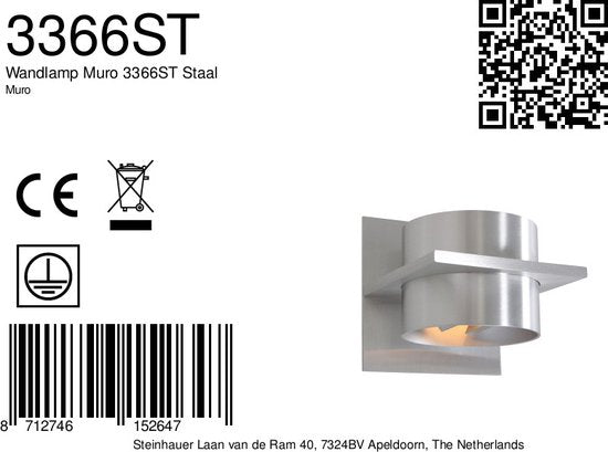 Wandlamp Muro 3366ST Staal G9, verstelbare schotjes, kunststof en metaal, modern design 12x12x14 cm, Steinhauer