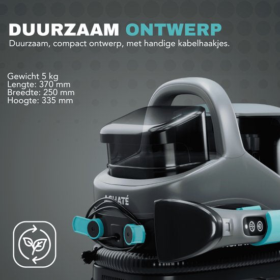 Achate - Vlekkenreiniger Pro - Met Stoom & Heetwater, Tapijt- en Matrasreiniger, Krachtige Zuigkracht, 1300W, 1.4L Vuilwatertank - Grijs/Blauw