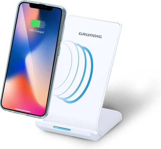 Grundig Draadloze Telefoonoplader - Oplaadstation - voor Smartphone - Slank Design - Wit