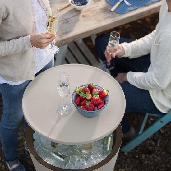 Keter bijzettafel drinkkoeler coolbar cocktailtafel 50x57-85cm 30L wit-bruin
