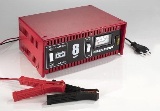 Absaar Acculader 6/12V 8A - voor auto en motorfiets - metalen behuizing