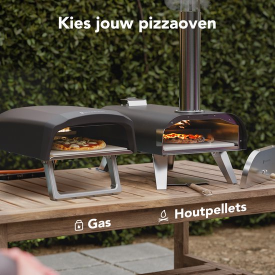KitchenBrothers Pizza Oven - Houtgestookt - Tafelmodel - Inklapbaar - PFAS-vrij - Pizzasteen - tot 460°C - Pizza maker - Complete Set - Pizzaoven voor Buiten - Zwart/RVS