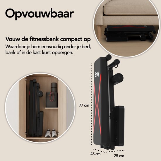 Brixy Fitness Halterbank - Fitnessbank - Tot 300KG - Bench Press Bank - Trainingsbank - Verstelbaar - Inklapbaar - Zwart