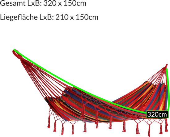 Detex Hangmat 320x150cm met franjes - rood/meerkleurig
