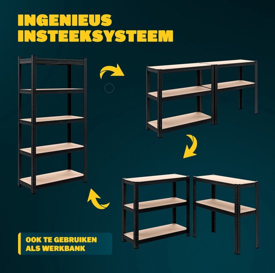 Opbergrek 2 Stuks – Incl. MDF-Planken - 180x90x40cm Zwart
