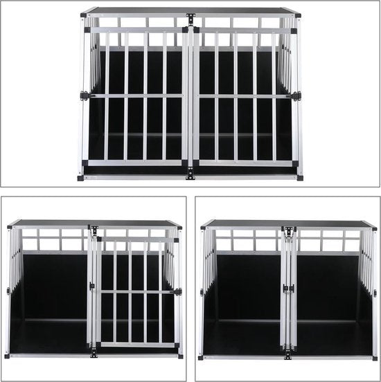 Cadoca Honden Transportbox XXL – Aluminium – 97x90x70cm - Afsluitbaar - Zwart
