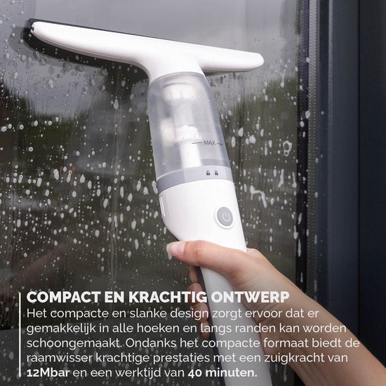 BREND BR-2218 Elektrische Raamwisser en Sprayfles – Ramenwasser met Zuigsysteem voorkomt Lekken - Met Extra Schoonmaakdoek - USB-C-oplaadkabel - Wit