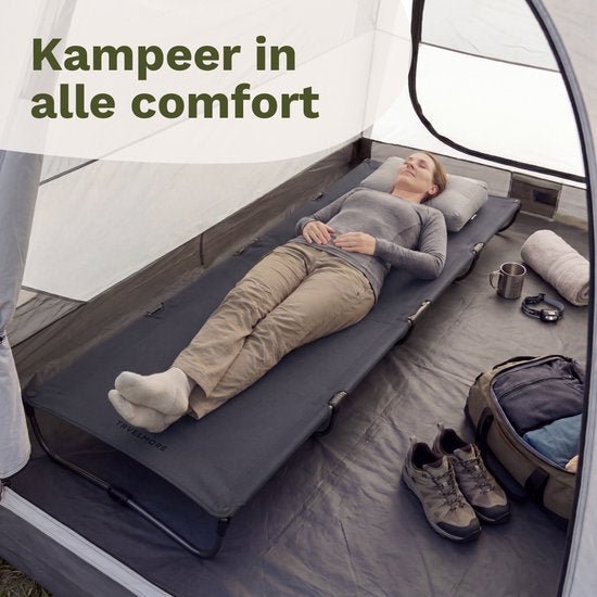 TRVLMORE Veldbed Opvouwbaar - 120KG Draagvermogen - Campingbed Incl. draagtas - Stretcher 1 Persoons - Stalen Frame - 193x66x15 cm - Grijs