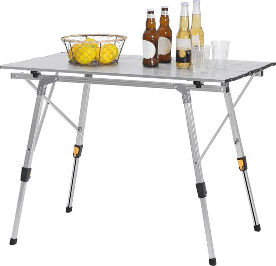 Rootz Campingtafel - Draagbaar Picknickbureau - Opvouwbaar Buitenoppervlak - Compacte Reisstandaard - Al Fresco Dineren - Campingmeubilair - Zilver - 90x52.2cm