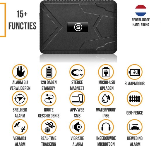 Strex GPS Tracker | Realtime met app | 120 Dagen accu | IP65 Waterdicht | Draadloos | Geen abonnement | Nederlandstalige Handleiding | Volgsysteem voor auto, motor, boot, camper, scooter, bagage en meer!