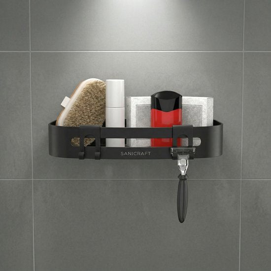 Sanicraft® Doucherekje - Zonder Boren - Geschikt voor elk type Muur - Hangend - Roestvrij - 2 Stuks - Zwart