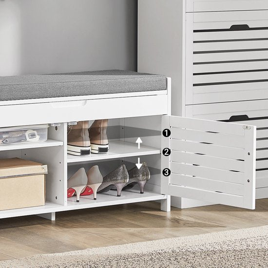 SoBuy FSR102-W Opbergbank - Witte Schoenenkast met Bank & 2 Deuren