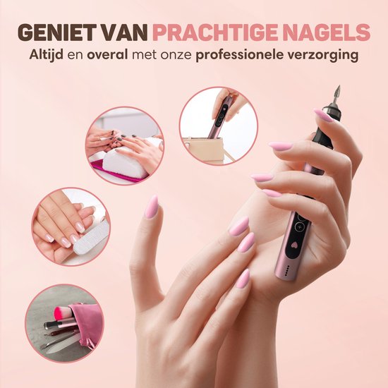Vulpes Goods® BeautyCare - Elektrische Nagelvijl - Draadloos & Oplaadbaar - 11 Nagelfrees Bitjes en 96 Schuurrolletjes en Draagtas - Manicure en Pedicure set - PRO Versie
