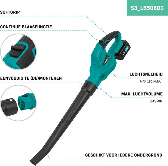 VONROC Accu Bladblazer 20V – Luchtsnelheid 180 km/u – Luchtvolume 5m3/min - Incl. 4.0Ah accu en snellader