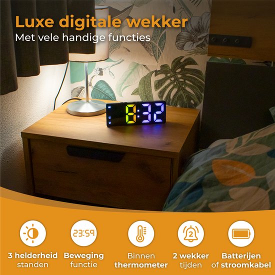 Nuvance - Digitale Wekker - Digitale Klok - Wekkers voor Kinderen & Volwassenen - Reiswekker - Slaapkamer - Led Wekkers Digitaal - Alarmklok - Zwart Kleur