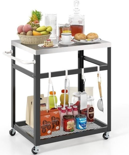 Coast Grillkar Met 2 Niveaus - Buitenkar Met Wielen - RVS - Zwart/Zilver