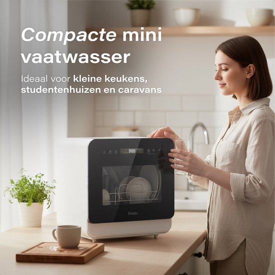 Skoov Mini Vaatwasser met waterreservoir - 5 couverts - 6 wasprogramma's - 45cm - vrijstaande afwasmachine - Camping - Wit
