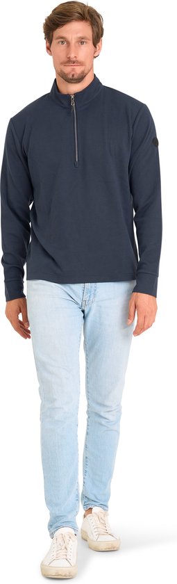 Mario Russo Pique Longsleeve Shirt - Trui Heren - Sweater Heren - Coltrui Heren - L - Navy