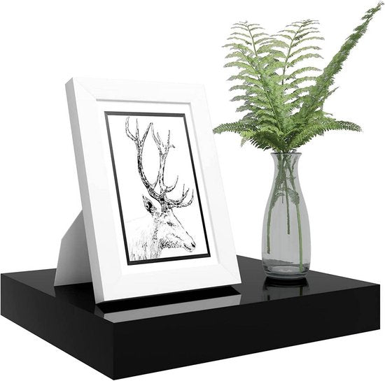 WOLTU Wandplank Zwart Hoogglans – 25 x 22,9 x 3,8 cm – Zwevende MDF Plank met Verborgen Bevestiging