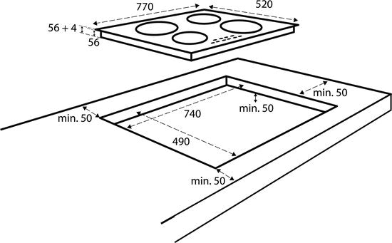 Inventum IKI7735MAT - Inbouw inductie kookplaat - 77 cm - 4 kookzones - Bridgefunctie - 1- of 2-fase - Facetrand voorzijde - Matzwart