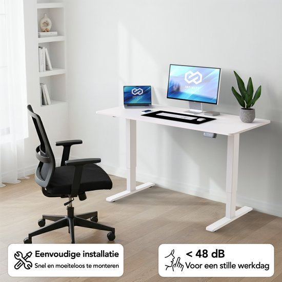 Infinity Goods Zit Sta Bureau - Elektrisch Verstelbaar In Hoogte - 140 x 60 CM - Geheugenfunctie - Wit