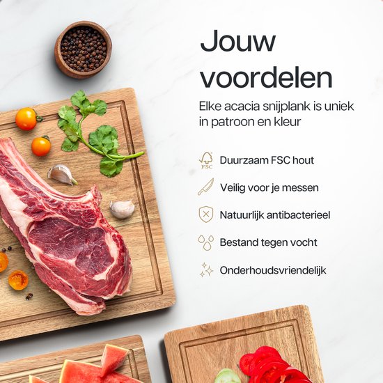 Deleca 3-Delige Snijplankenset met Houder (40x30 / 33x24 / 26x18 cm) - Voor Keuken, Snijplanken, Serveerplank, Kaasplank, Borrelplank en Tapasplank - Snijplank Acacia Hout