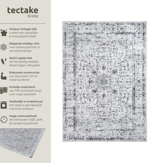tectake - Vintage design tapijt - laagpolig vloerkleed - Aliya - 240cm x 340cm - grijs