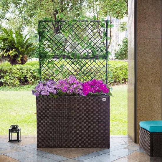 Casaria Polyrattan Bloembak – 3 Bakken/Klimophek - Bruin