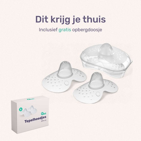 Qwali Organic Tepelhoedje voor borstvoeding - Maat S - BPA vrij - Tepel beschermer - Transparant - Incl. opbergbakje - 2 stuks