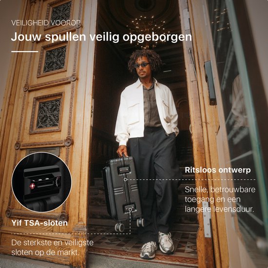 ONYX Hybrid Pro Handbagage Koffer met Voorvak 38 Liter - Gerecycled Polycarbonaat en Ritsloos Design - Reiskoffer met TSA slot en Spinner wielen - Lichtgewicht Trolley met Laptopvak - Onyx Black