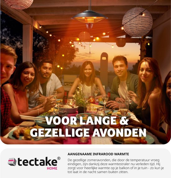 tectake® - Hangende infraroodstraler - plafondverwarmer - infraroodstraler voor buiten en binnen - elektrische verwarming - plafondverwarmer voor terras