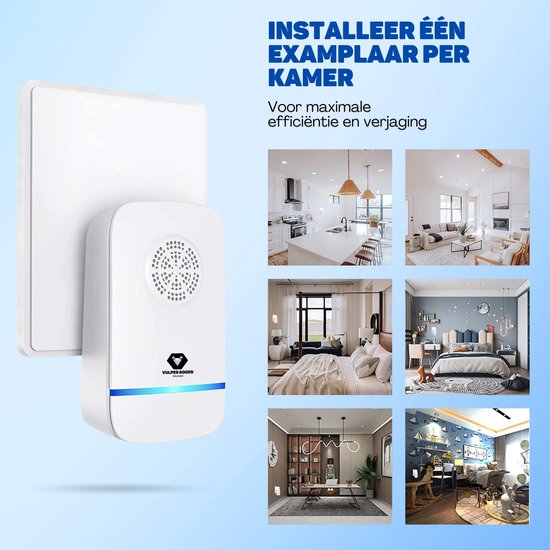 Vulpes Goods® Verjager - Ultrasone Muizenverjager PRO - 8-in-1 Ongedierte Verjager - Muizenverjager voor binnen - Pest Reject - Ongediertebestrijding - Insectenverjager - Muggenverjager - 4 Pack - Wit
