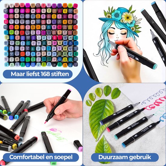 Roegaarden Twinmarkers 168 stuks - Stiften - Alcohol Markers - Markeerstiften - Makkelijk opbergen