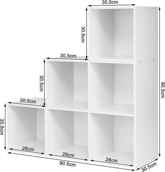 Woltu 6-vaks boekenrek – 90 x 90 x 30 cm – wit MDF – modulair en stijlvol