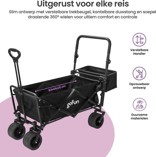 Gofun Bolderkar XXL - 150KG Draagvermogen - 150L Inhoud - Opvouwbaar - 360° Draaibare Wielen - Bolderwagen Met Duwstang - 83 x 44 x 26 cm - Zwart