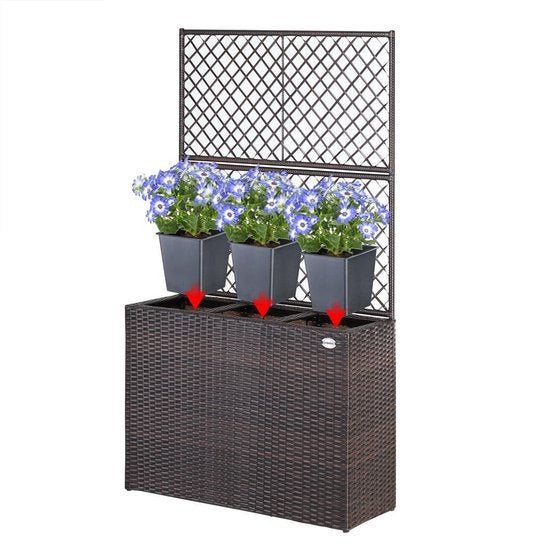 Casaria Polyrattan Bloembak – 3 Bakken/Klimophek - Bruin