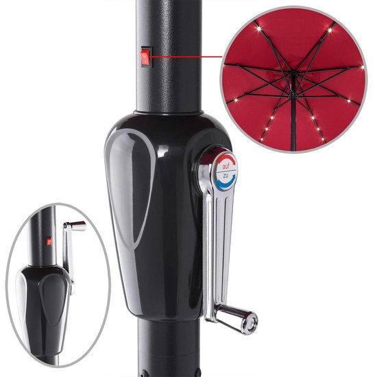 Kingsleeve Parasol - LED-verlichting 330 cm Solar - Rood