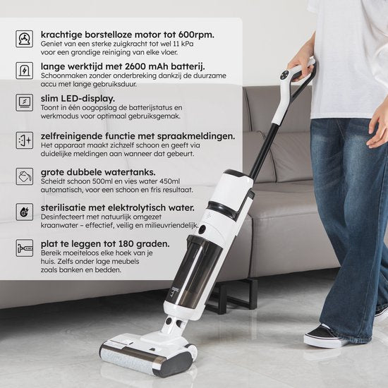 Saaf Vloerreiniger M200 - 50 min Accu - Elektrische Dweil - Steelstofzuiger met Dweilfunctie - Display & Reinigingsstation - Watersterilisatie - Wit