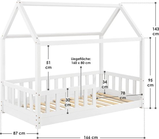 Juskys Kinderbed Marli - 80 x 160 cm - Wit