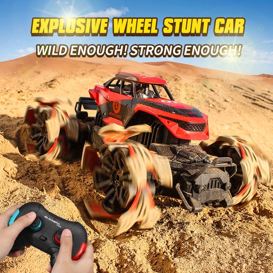 Monster Truck Explosive Wheels Stunt Car Vehicle - 2 Batterijen - rood