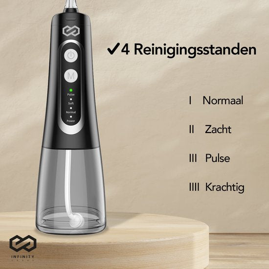 Infinity Goods Waterflosser - Monddouche - Elektrisch Flosapparaat - Draadloos En Oplaadbaar - 5 Opzetstukken - Zwart
