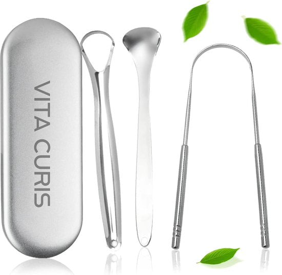 Vita Curis - Professionele Tongschraper - Mondverzorging - 100% Antibacterieel Chirurgisch Staal - Tongreiniger - Tong schraper