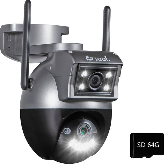Beveiligingscamera Buiten - met Wifi, 64GB Opslag, Nachtzicht - Beveiligingscamera Binnen - Zwart - van Saaf