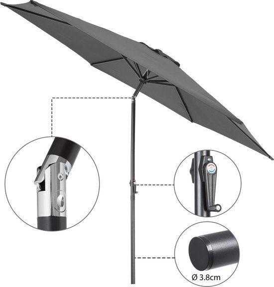 Kingsleeve Parasol Ø300cm - UV-bescherming 50+ Slinger - Antraciet